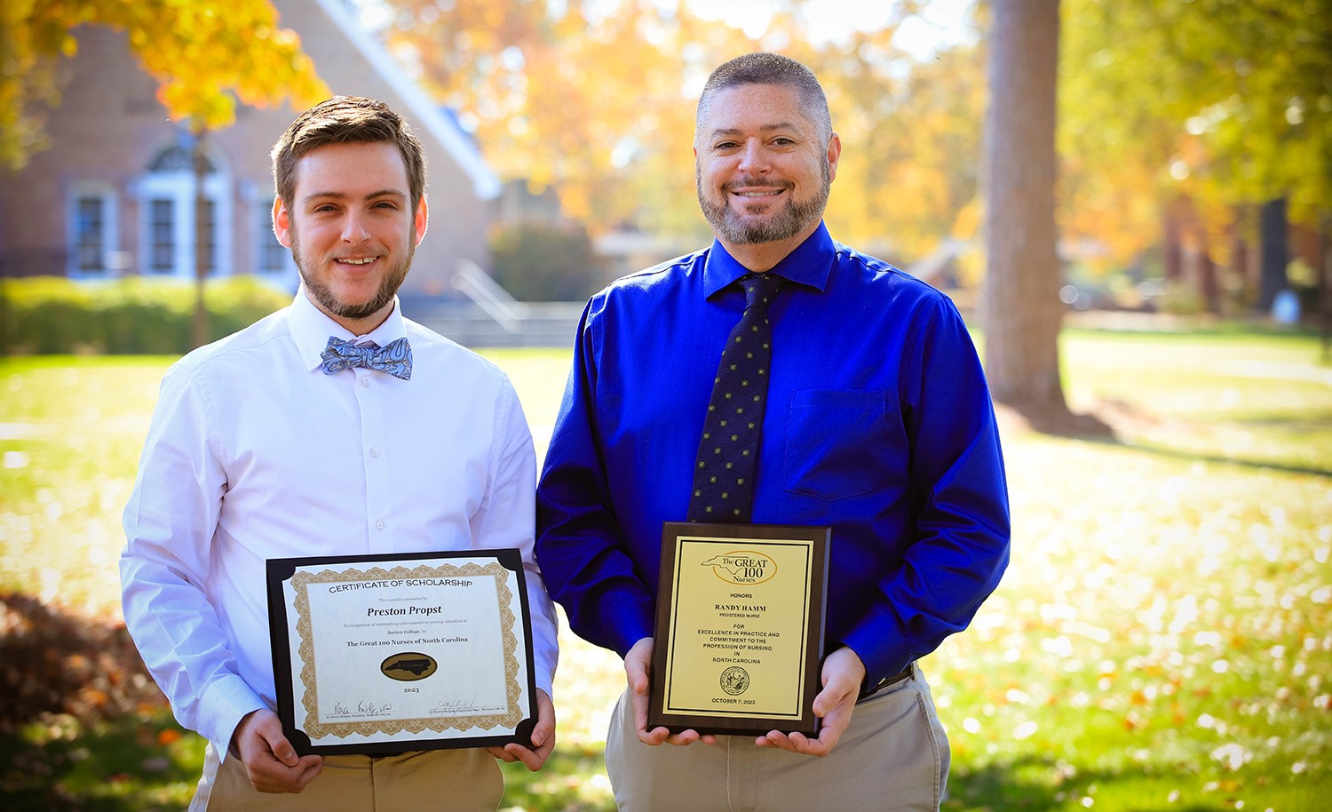 Featured image for post: Barton College’s Dr. Randy Hamm and Nursing Major Preston Propst Honored by The Great 100 Nurses of North Carolina in 2023